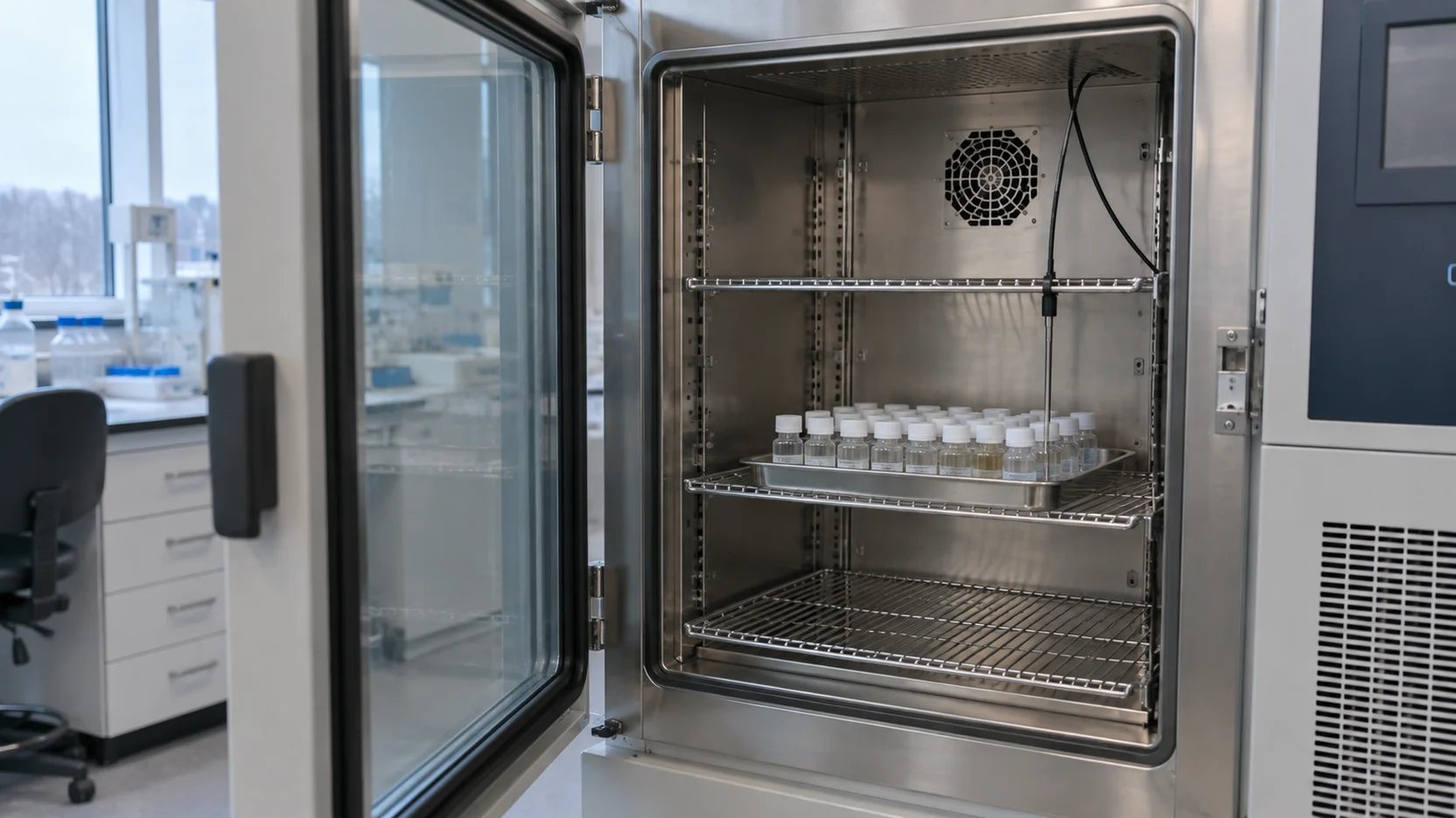 Illustration of samples in a temperature-controlled test chamber
