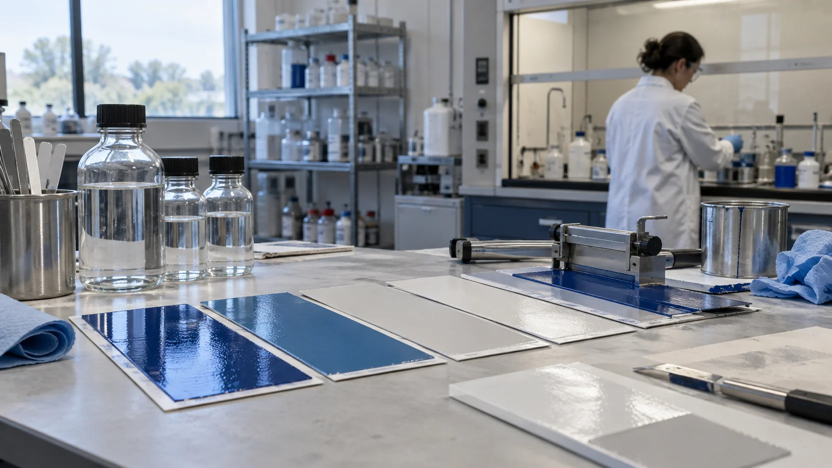 Illustration of coating test panels and laboratory work