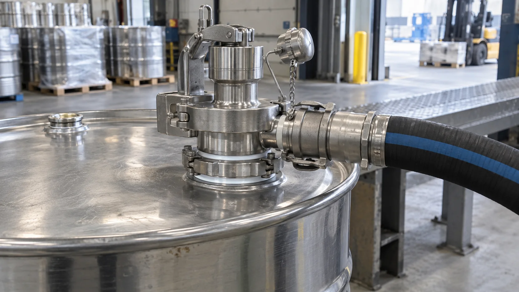 Illustration of a metal-container valve and hose connection