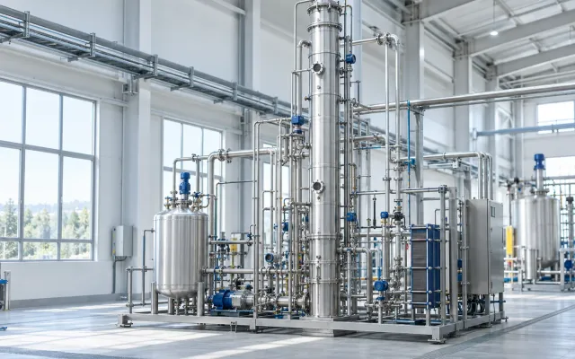 A pilot gas absorption system with columns and stainless-steel piping