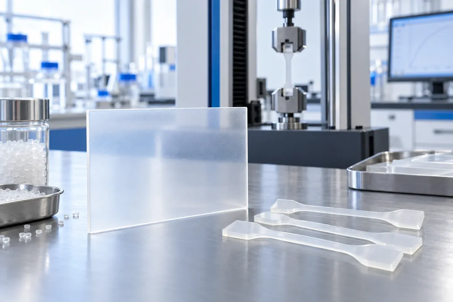 Polymer test specimens prepared for mechanical evaluation
