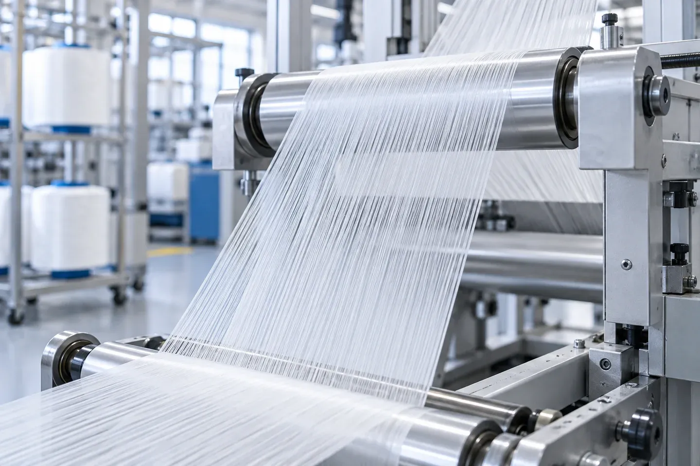 Filament rollers in a pilot fibre processing line