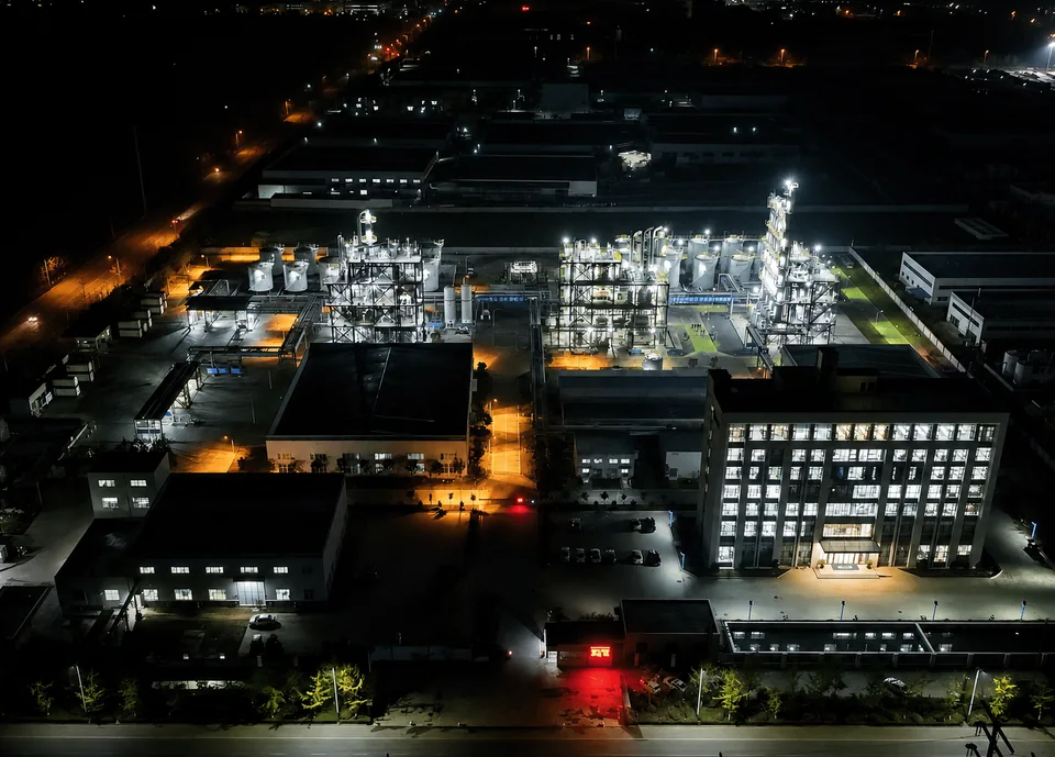 Aerial view of the factory at night