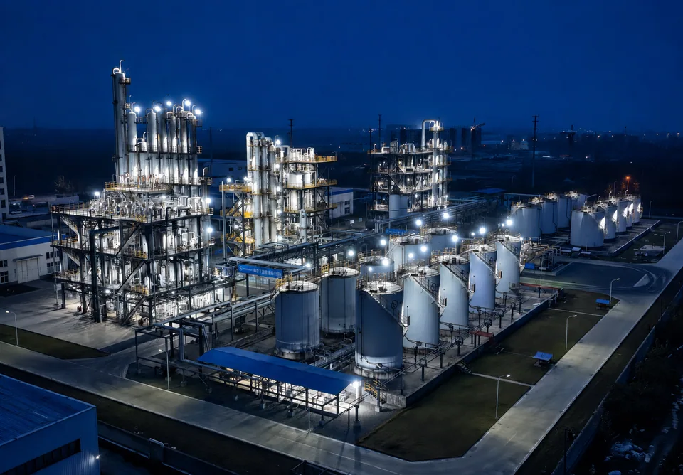 Production and storage areas at blue hour