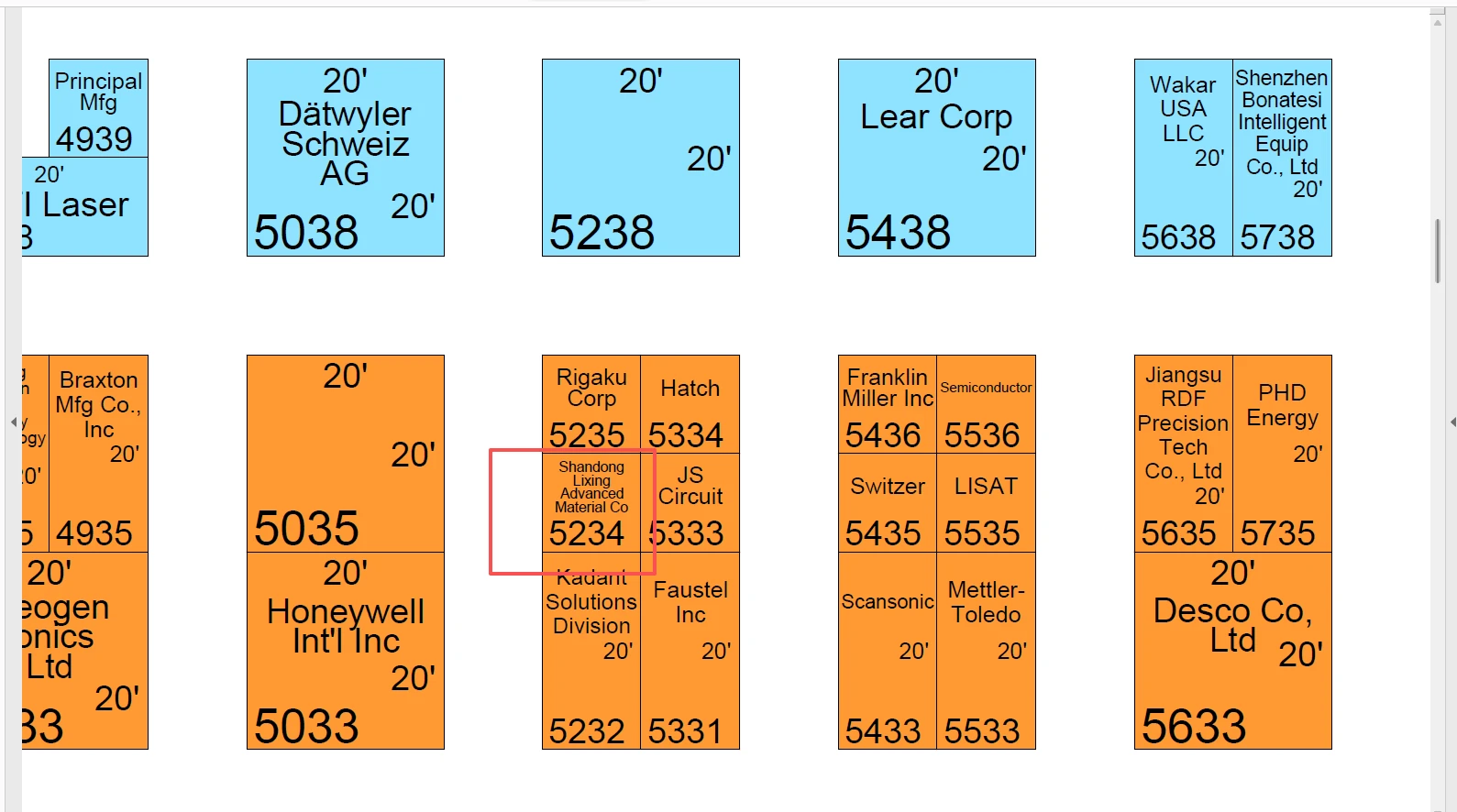 Partial exhibition floor plan with Lixing Booth 5234 outlined in red